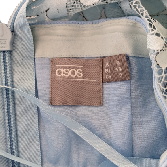 Like New ASOS Petite Salon Lace Applique Midi Prom Dress Sz US 2 Pastel Blue - Picture 7 of 7
